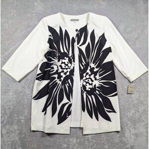 Danny and Nicole Cardigan Womens Size 18W White Floral Open Front Mature